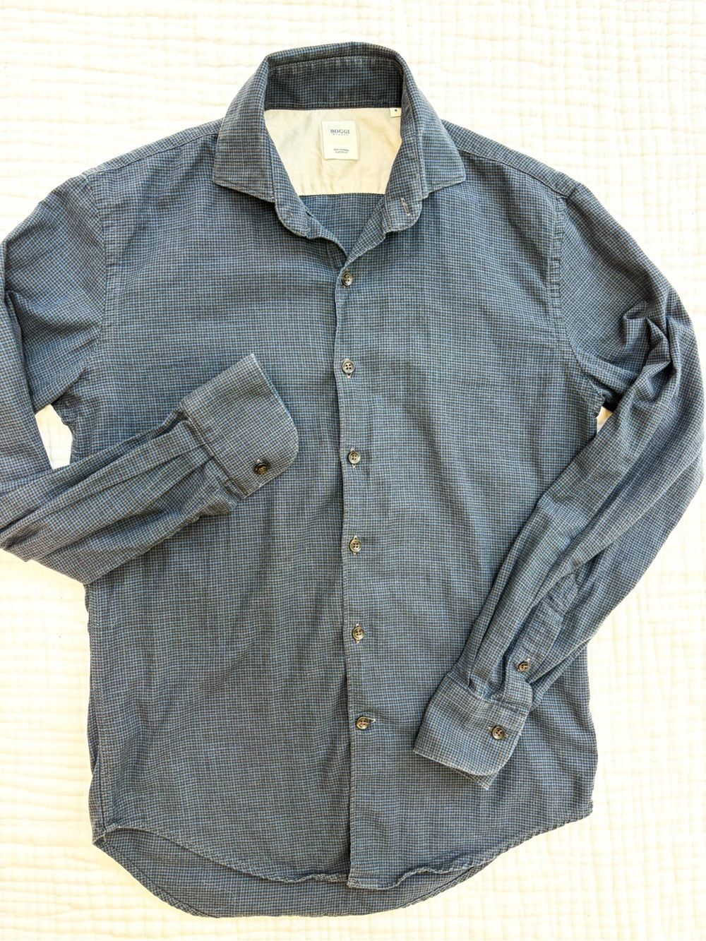 Boggi Milano Brushed Cotton Check Button Down Shirt Small